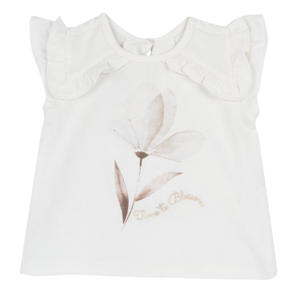 Completo estivo Chicco bambina con maglietta a fiore e gonnellina avorio