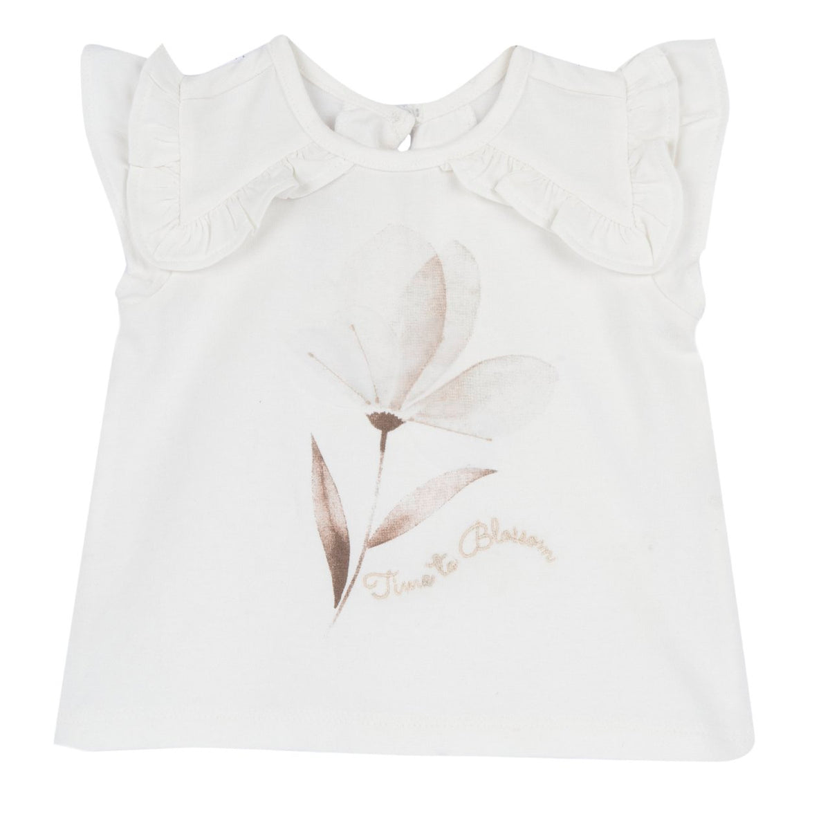 Completo estivo Chicco bambina con maglietta a fiore e gonnellina avorio