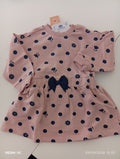 Vestitino in felpa Chicco rosa a pois e fiori con fiocco blu