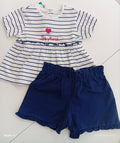 Completo estivo Chicco bambina con maglietta a righe e shorts blu