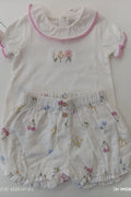 Completo estivo Chicco bambina con colletto rosa e shorts a fiori