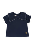 Completo estivo Chicco blu e avorio con colletto e nappine