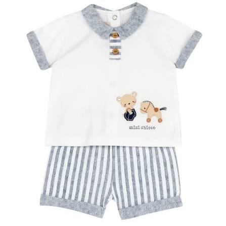 Completo estivo Chicco bimbo con polo bianca e pantaloncini a righe