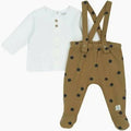 Completino neonato maglia bianca e pantalone con bretelle a stelle